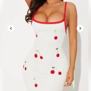 FASHIONNOVA Sweet Girl Cherry Crochet Maxi Dress